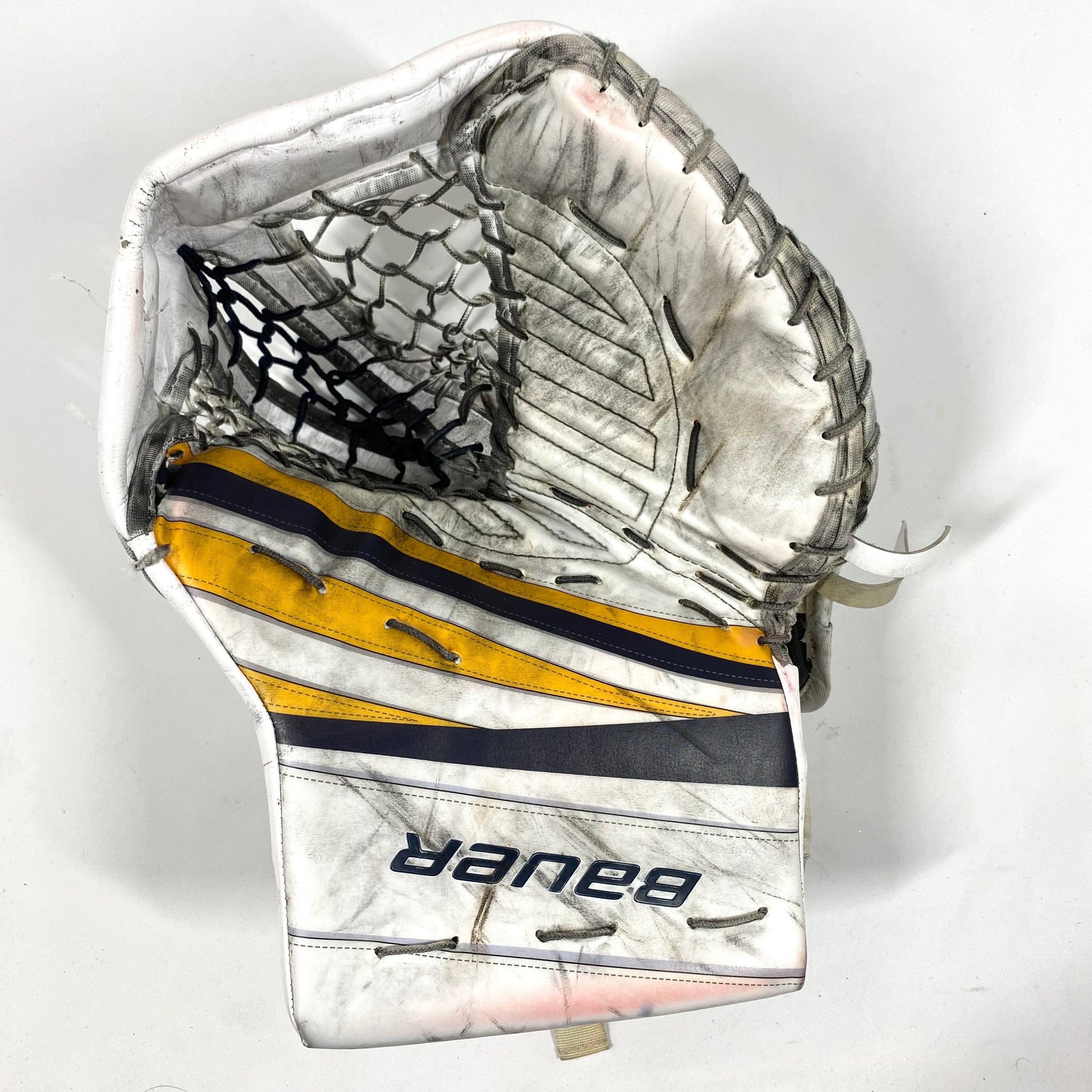 Bauer Supreme Mach - Gant de gardien Pro Stock d'occasion (blanc/jaune/noir)